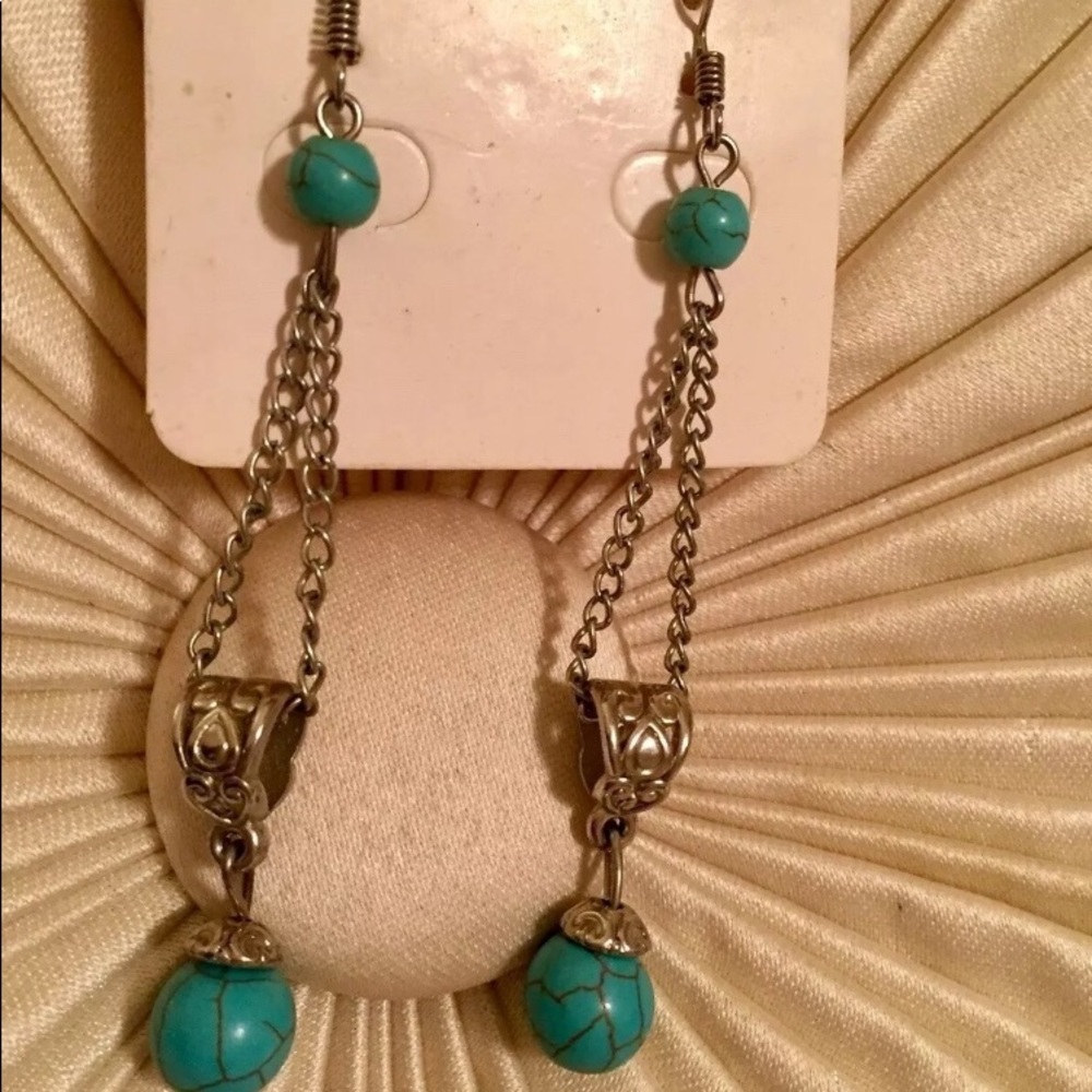 Turquoise and silver dangle earrings new